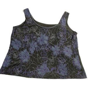 Alex Evenings‎ Stunning Black Sparkly Blue Purple Glitter Tank Top Floral Sz 2X